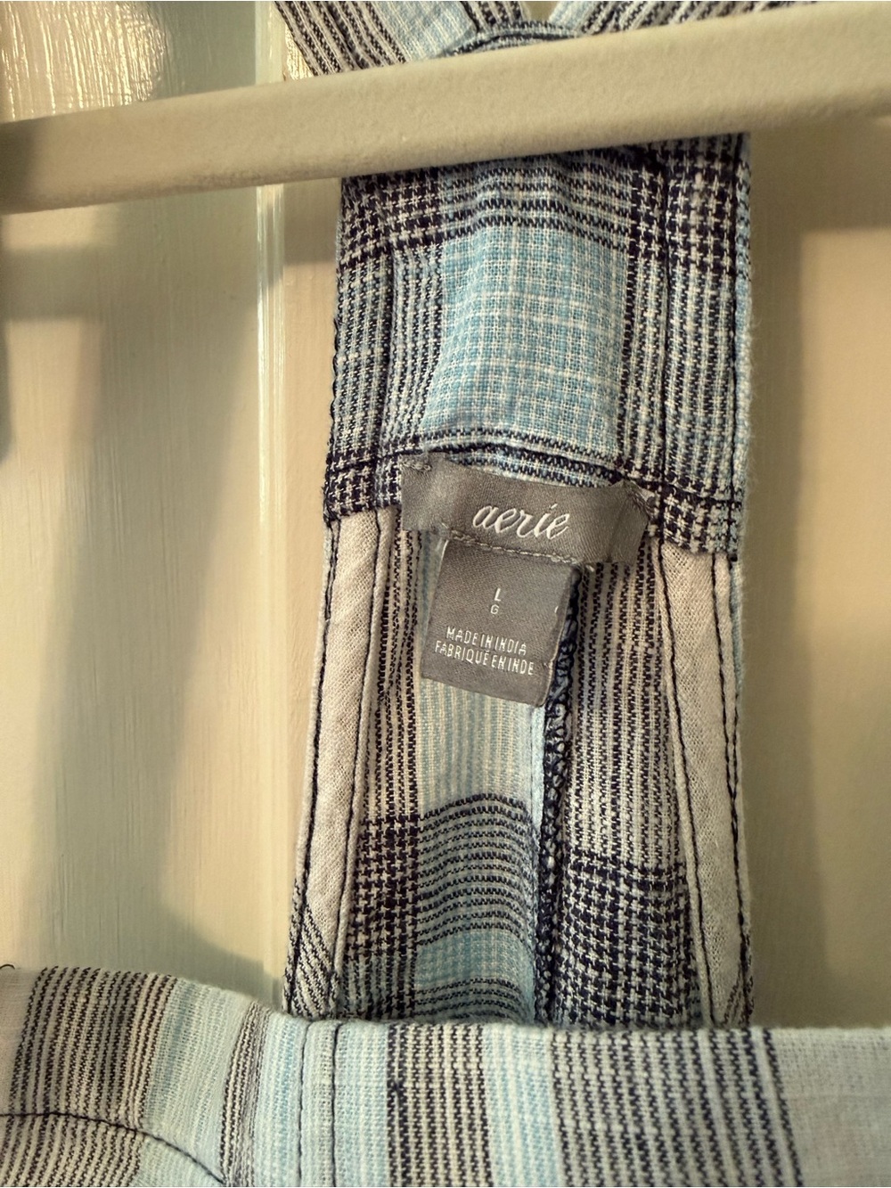 Aerie Blue & White Plaid Cotton Linen Feel Overalls - Picture 8 of 11